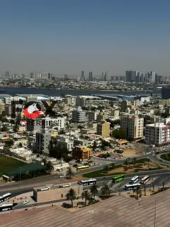 Two bedrooms and a spacious living room for annual rent in Al Bustan. Free air conditioning and free