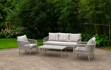 3-Piece Outdoor Garden Lounge Set with Coffee Table - Light Grey