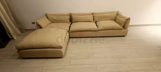Marina home feather filled Sofa Beige L-shaped Modular Sofa with Chaise — Comfortable 3-seater