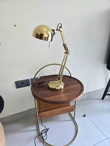 Brass Adjustable Desk Lamp with Small Side Table