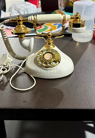Vintage Rotary Corded Telephone (White  Gold)
