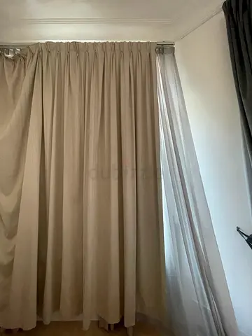 Beige blackout curtains with sheer lining - set of 3 , 3.2 meter long