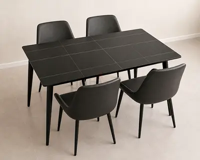 Modern Black 6-Seater Dining Table with Upholstered Chairs