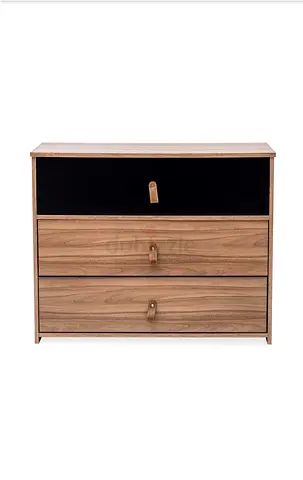Compact 3-Drawer Wooden Chest with Black Accent
