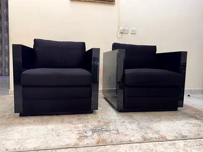 Pair of Modern Black Accent Armchairs with Glossy Side Panels