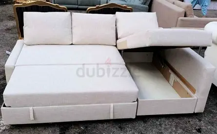Beige Convertible Sofa Bed with Storage Good Condition