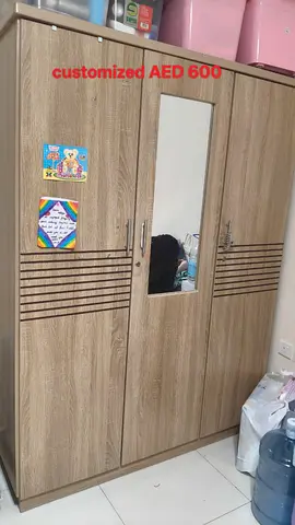 3-door Wooden Wardrobe with Mirror — Custom AED 600