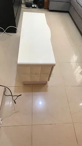 White Low TV Cabinet / Media Console with Storage and Drawer