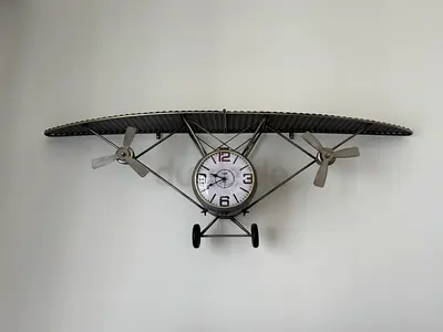 Vintage Airplane Wall Clock - Metal Propeller Decor