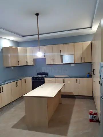 Light wood kitchen cabinets with island - full set