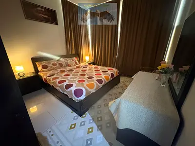 Beautiful furnished one-bedroom apartment for monthly rent in Al Majaz, Sharjah. 3 clean furnishings, balcony, spacious.
