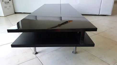Black Modern Low TV Bench with Shelf and Metal Legs