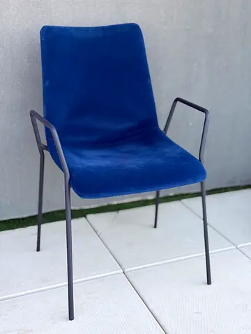 Blue Velvet Armchair with Metal Frame - Good Condition