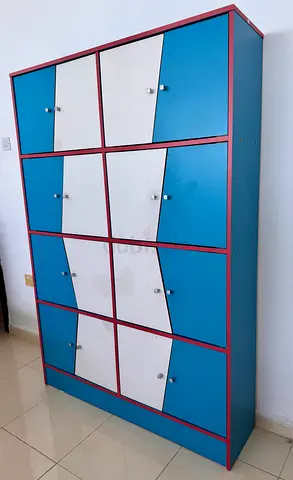 Tall 16-Door Magnetic Locker Cabinet — Blue  White, Perfect Condition