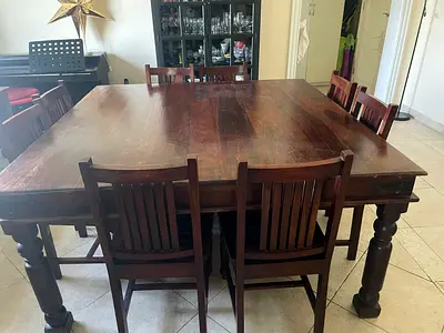 Solid Wood Dining Table with 8 Chairs - Large Rustic Set