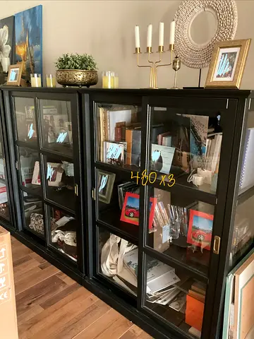 Set of 3 Black Glass-Front Display Cabinets / Bookcases - Good Condition
