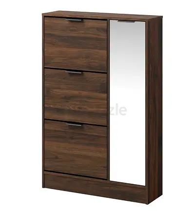 Slim 4-Drawer Shoe Cabinet with Full-Length Mirror - Dark Wood