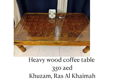 Solid Wooden Coffee Table with Glass Top - Heavy Duty, Rustic Design