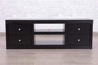 Pan home Dark Wood TV Unit with Drawers and Open Shelves