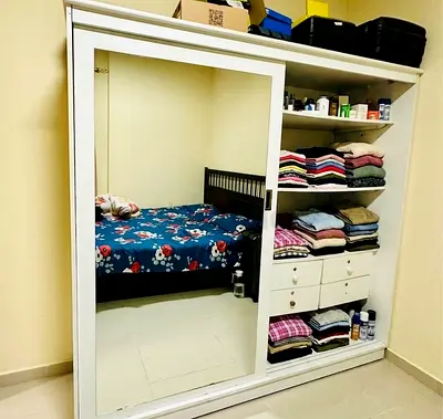 2-Door Compact Sliding Wardrobe with Mirror
