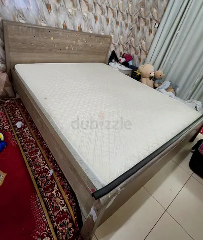 King size wooden bed frame with mattress (used)