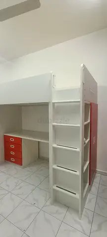 Children loft bed /bunk bed with study table with drawers and inbuilt small cupboard