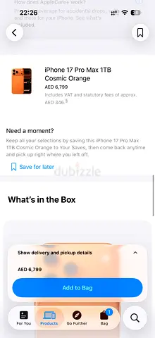 Apple iPhone 17 Pro Max (1TB) - SharafDG Receipt/Invoice Included