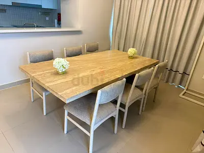 Available high quality Italian dining table with six chairs like a new