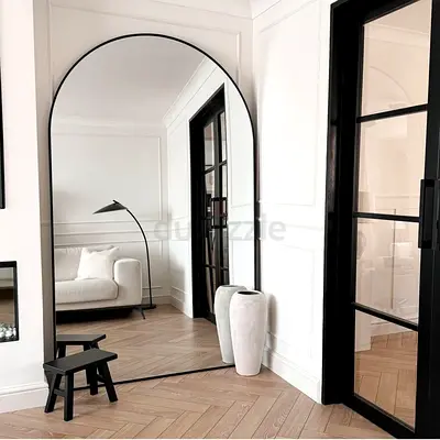 Large Arched Full-Length Decorative Floor Mirror - Black Frame