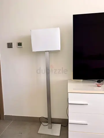 Modern rectangular white floor lamp with metal stand - perfect condition