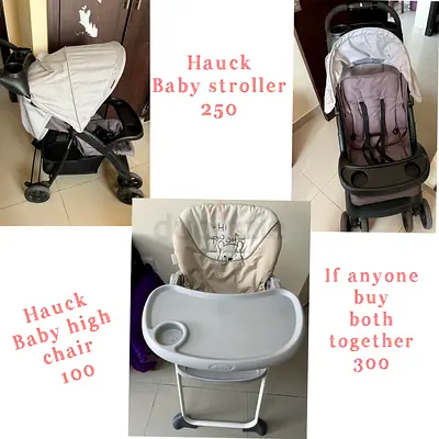 Hauck baby stroller + Hauck baby high chair good condition (stroller 250, chair 100, both 300)