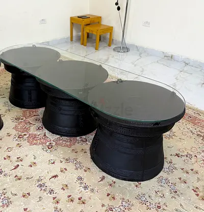 Pottery Barn “Frog Drum” Statement Coffee Table With Top Glass