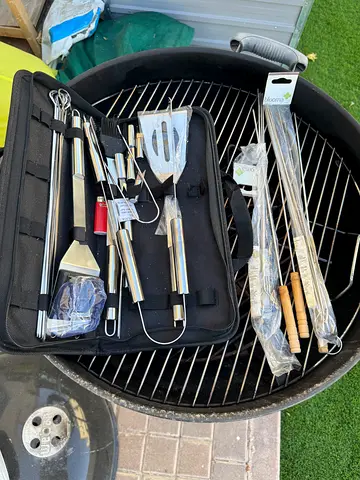 Charcoal Kettle Grill with Utensil Set — Good Condition