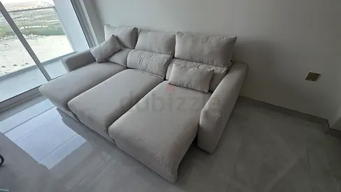 Ikea Eskelstuna L shape sofa bed Beige Light grey 3-seater fabric sofa with chaise - good condition