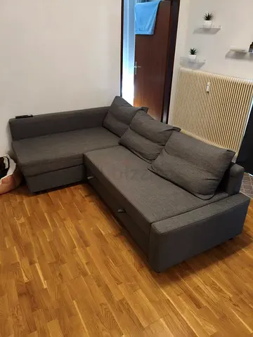 Grey L-shaped Sofa Bed with Storage — Good Condition