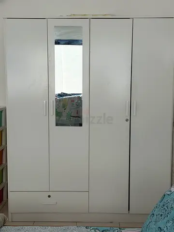 White 4 Door Wardrobe with Mirror - Good Condition