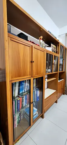 Large Wooden Wall Unit / Entertainment Cabinet – Solid Storage Shelves