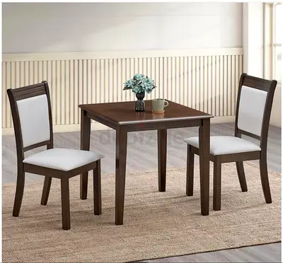 Compact 3-Piece Wooden Dining Set - Table + 2 Chairs (Brown)