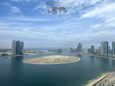 Three-bedroom apartment with a hall and open sea view in Al Khan. Free AC, parking, gym, and pool. Maid’s master room, built-in wardrobes