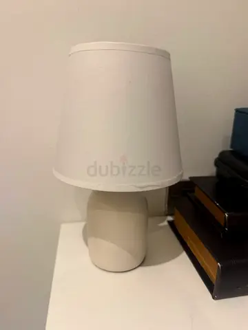 white bedside table lamp with fabric shade X2