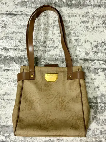 Nino Cerruti beige monogram shoulder bag with leather straps