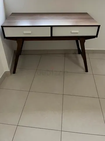 Mid-century Modern Wooden Writing Desk with Two Drawers
