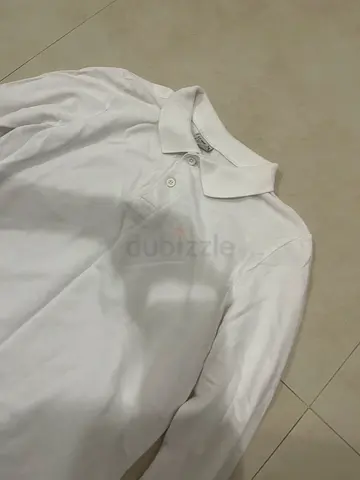 Plain white long-sleeve polo t shirt - good condition