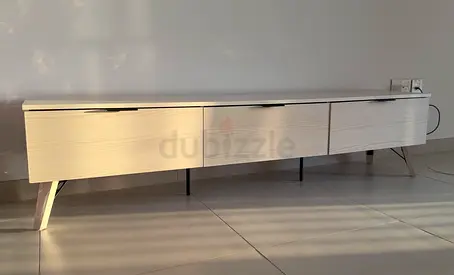 White wooden TV console / low cabinet with drawers