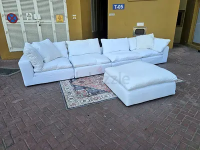 Marina home Luscious original feather filled SLarge White Modular Sofa with Ottoman — Good Condition