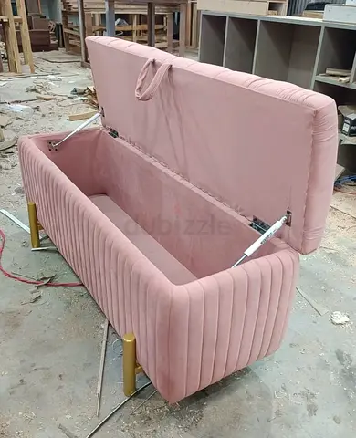 Pink Velvet Storage Ottoman Bench with Gas Lift