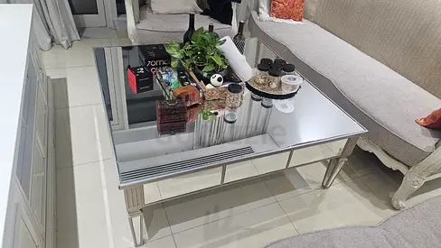 Mirrored Glass Coffee Table with Drawers - Elegant Centerpiece
