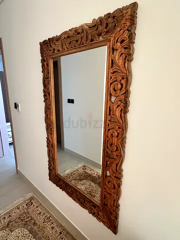 Large Solid Mango Wood Carved Wall Mirror