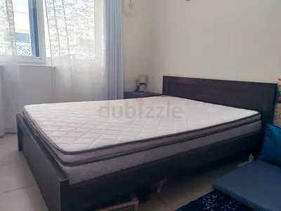 Dark Wood Double Bed Frame with Mattress - Good Condition