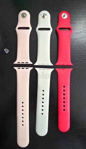 Three Apple Watch Silicone Bands (Pink, White, Red) - Good Condition